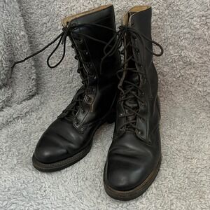 Vintage Military Combat Jump Boots Mens 6 Black Leather Vulcan Sole Lace Up 1976